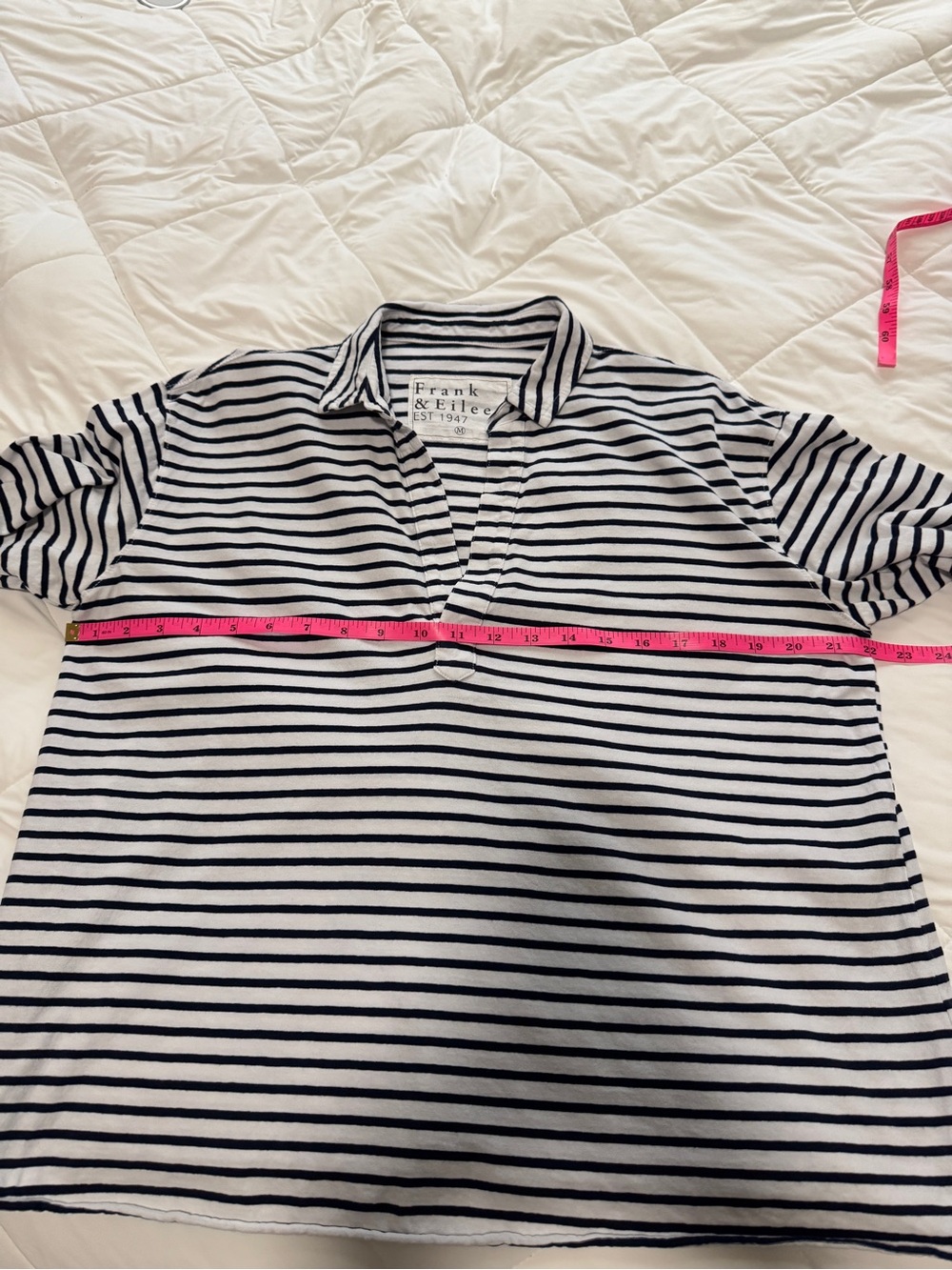 Frank & Eileen Patrick Popover Henley Navy White Stripe M - Picture 5 of 5